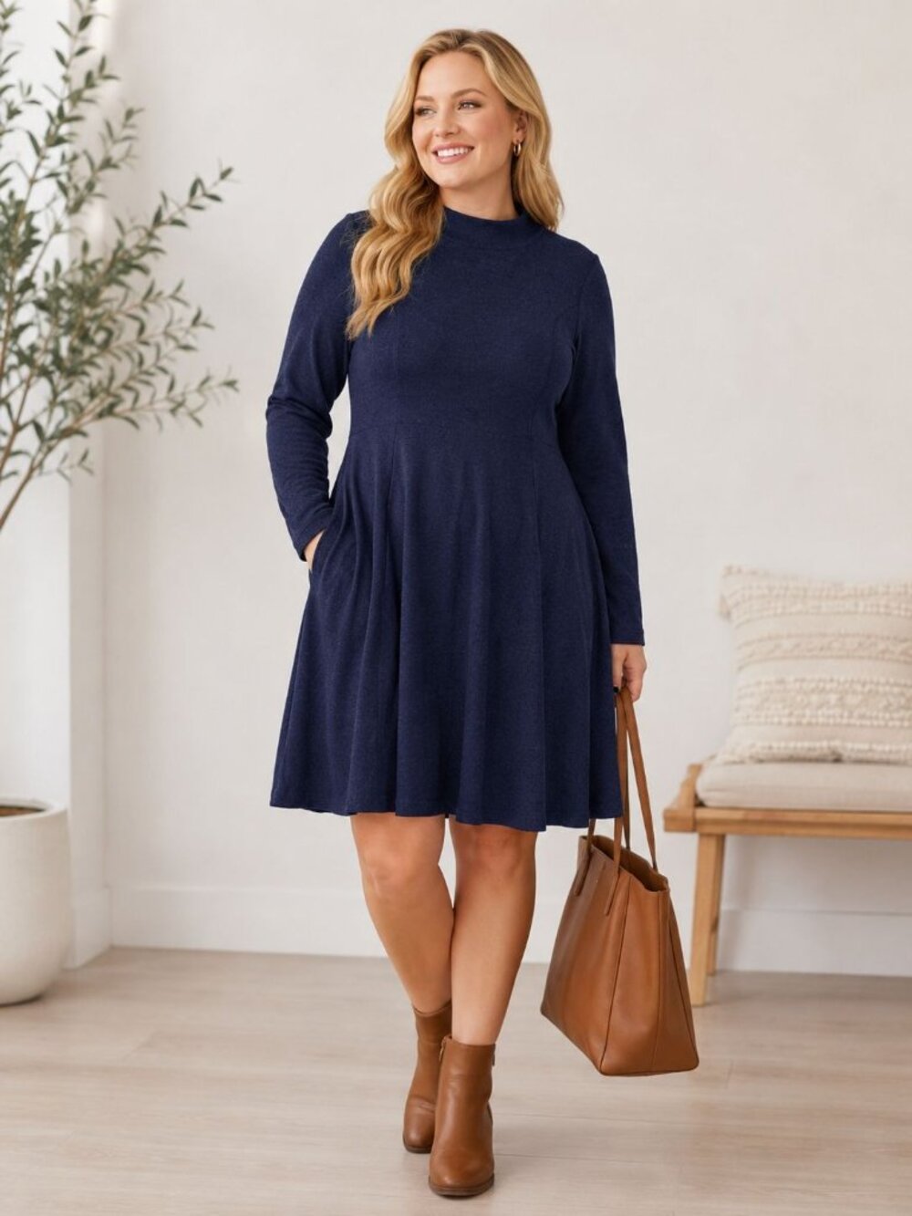 Torrid Women's Navy Hacci Mock Neck Fit & Flare Dress Plus Size 2x